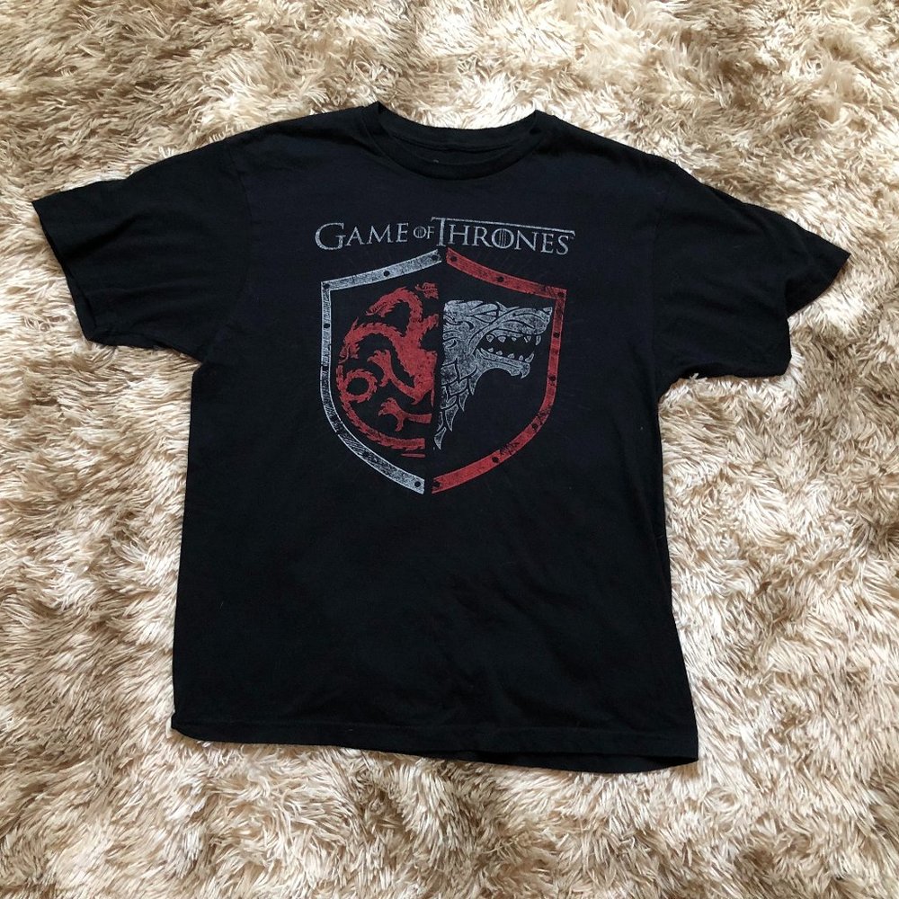 Game of Thrones Men's Size M Wolf Sheild Casual Black Short Sleeve T-Shirt